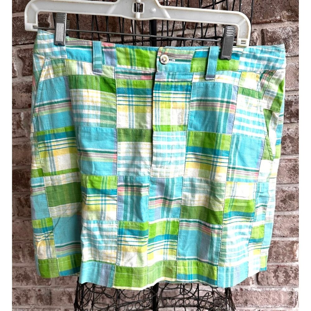 Cape Madris Skirt Size 6 Plaid Button Zip Green Yellow Blue Pockets Maine EUC